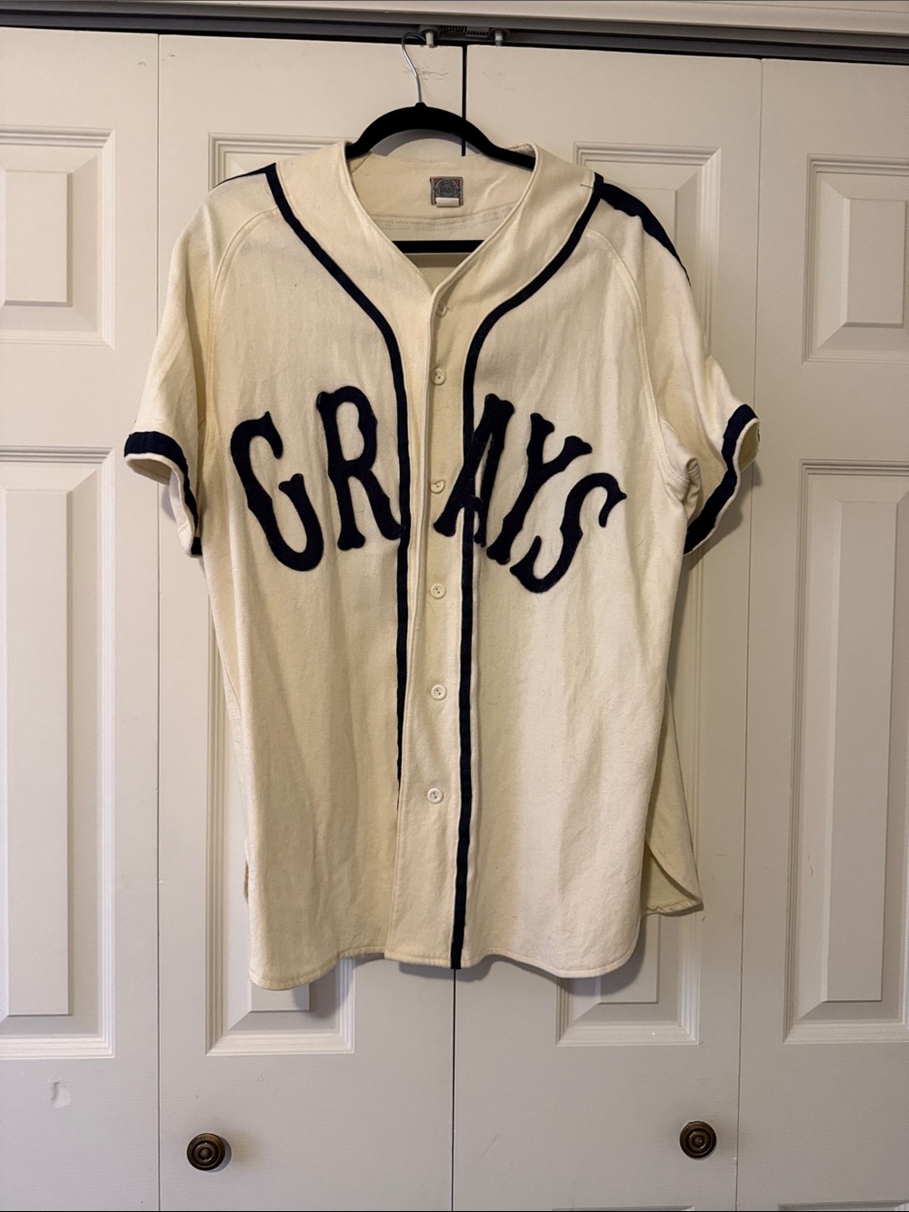 Ebbets Field Flannels Cream Kids 'GRAYS' Baseball Jersey with Navy Trim